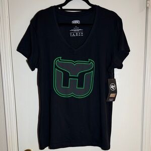 Hartford Whaler 47 Brand Women’s V-Neck T-Shirt 100% Cotton NWT